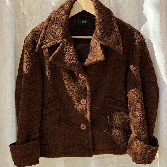 Chepè Italy Vintage-Style Brown Boucle Cropped Coat (S) - Picture 1 of 4